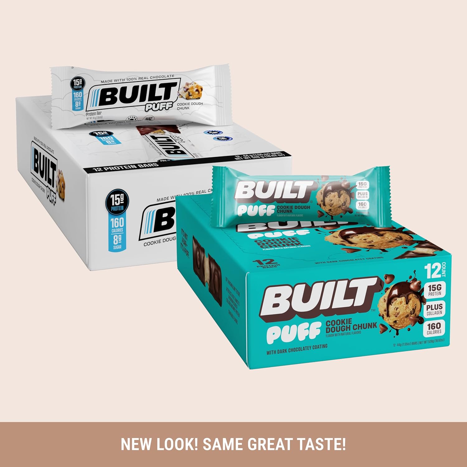 Built Bar Puff Protein Bars – 15g Protein, 160 Calories, 8g Sugar, 12 Count