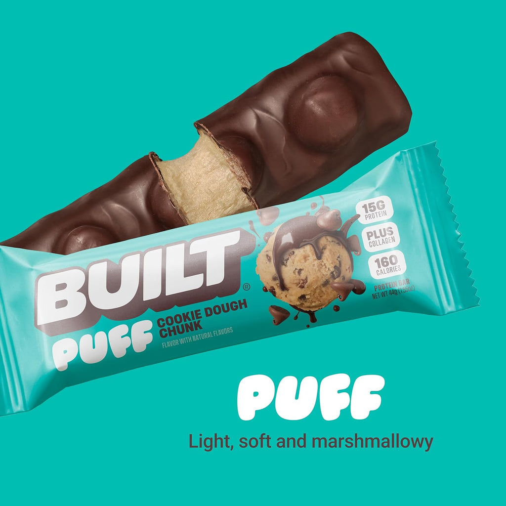 Built Bar Puff Protein Bars – 15g Protein, 160 Calories, 8g Sugar, 12 Count