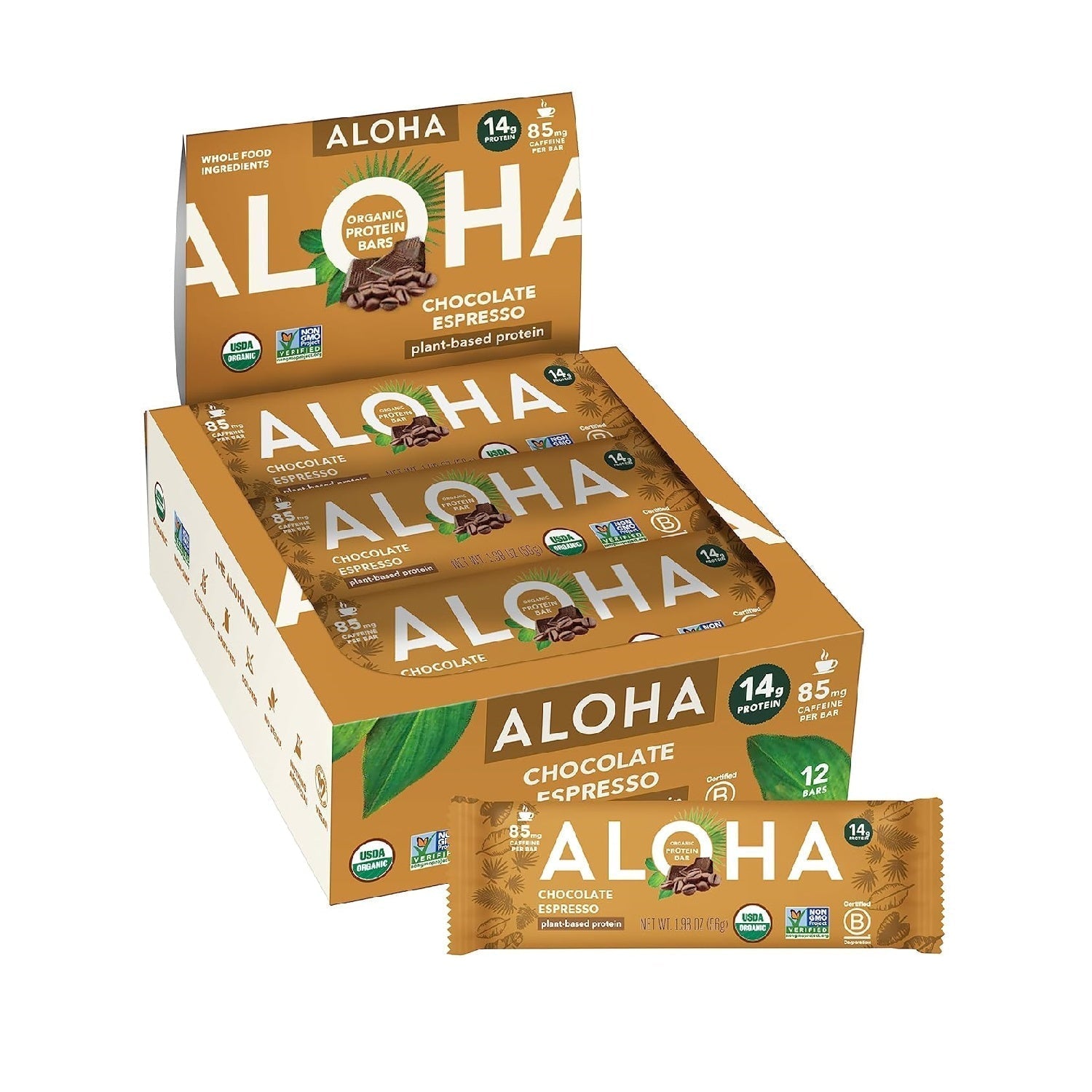 ALOHA Organic Plant Based Protein Bars | 1.98 Oz (Pack of 12) | Vegan, Low Sugar, Gluten Free
