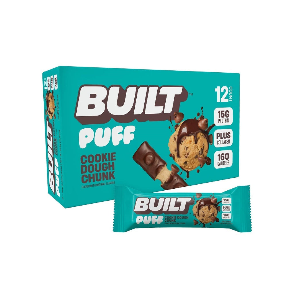 Built Bar, Puff Protein Bars, 17g Protein Snacks,  Only 140 Calories, 6g Sugar, Collagen, Gluten Free, 12 Count