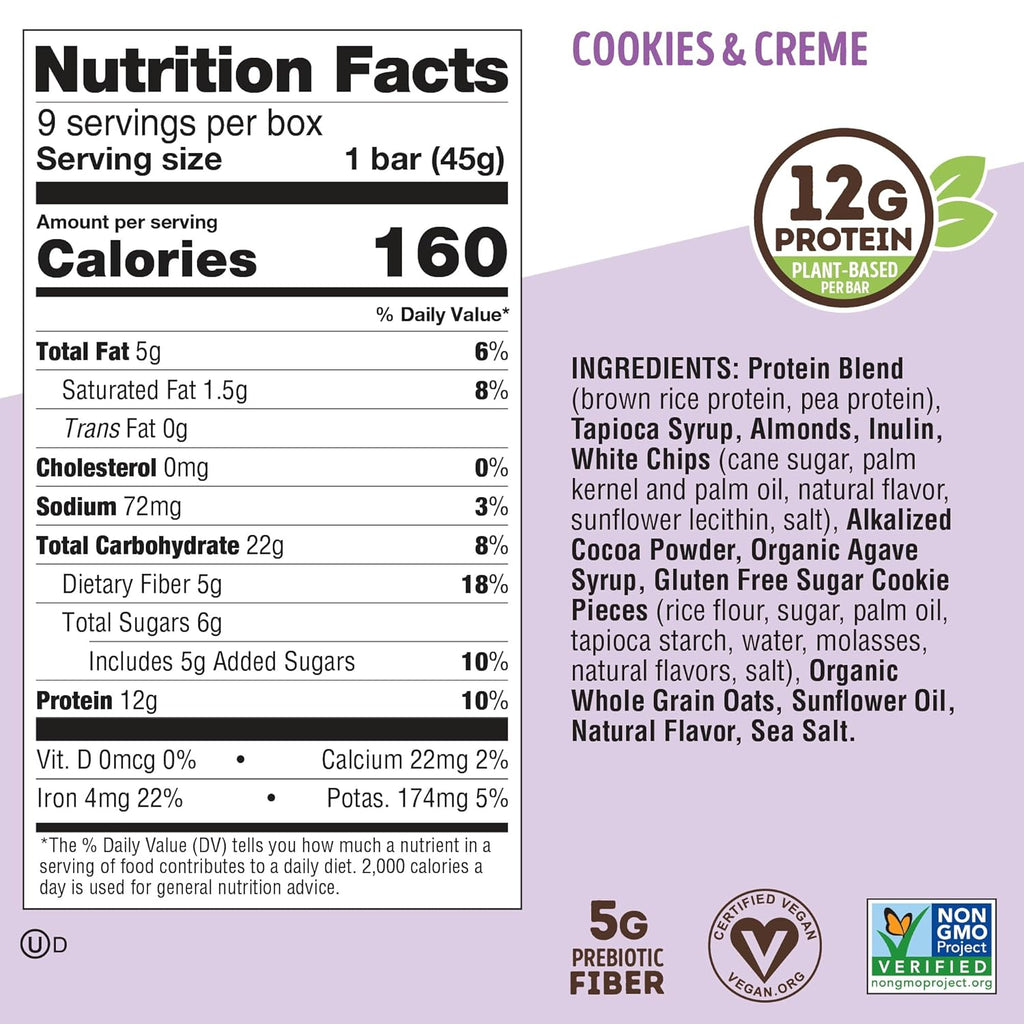 Lenny & Larry's Cookie-Fied Protein Bars – 9x45g – Contains 12g plant-based protein and 5g fiber