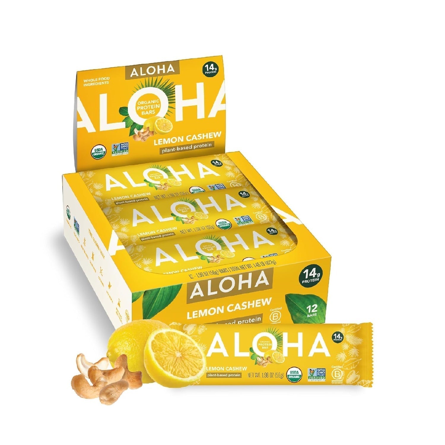 ALOHA Organic Plant Based Protein Bars | 1.98 Oz (Pack of 12) | Vegan, Low Sugar, Gluten Free