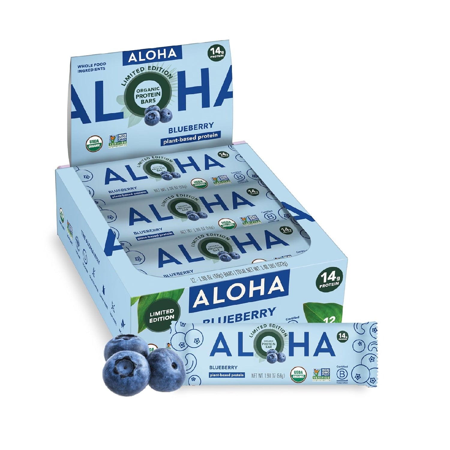 ALOHA Organic Plant Based Protein Bars | 1.98 Oz (Pack of 12) | Vegan, Low Sugar, Gluten Free