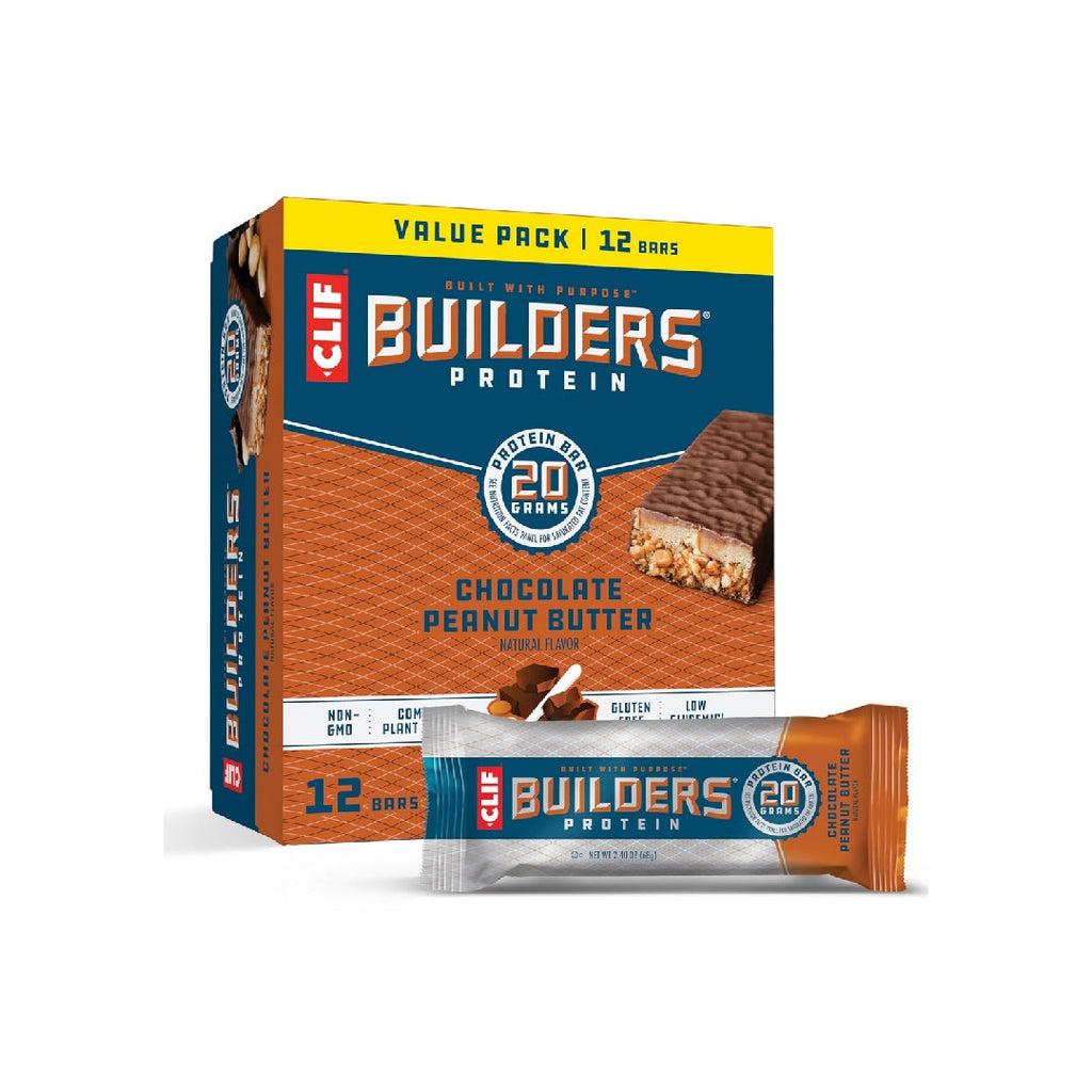CLIF BUILDERS Protein Bar - Chocolate Peanut Butter - 20g Plant Protein - 2.4 oz (12 Bars)