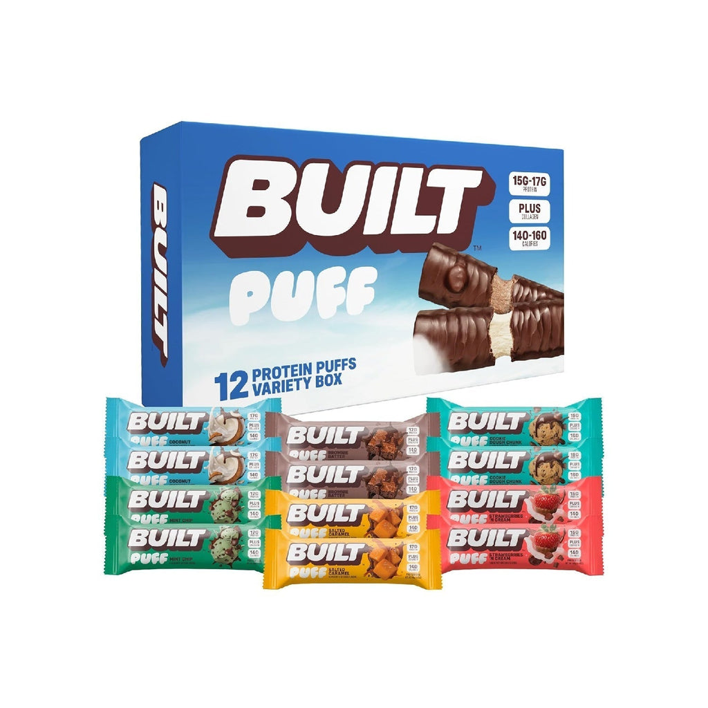 Built Bar, Puff Protein Bars, 17g Protein Snacks,  Only 140 Calories, 6g Sugar, Collagen, Gluten Free, 12 Count
