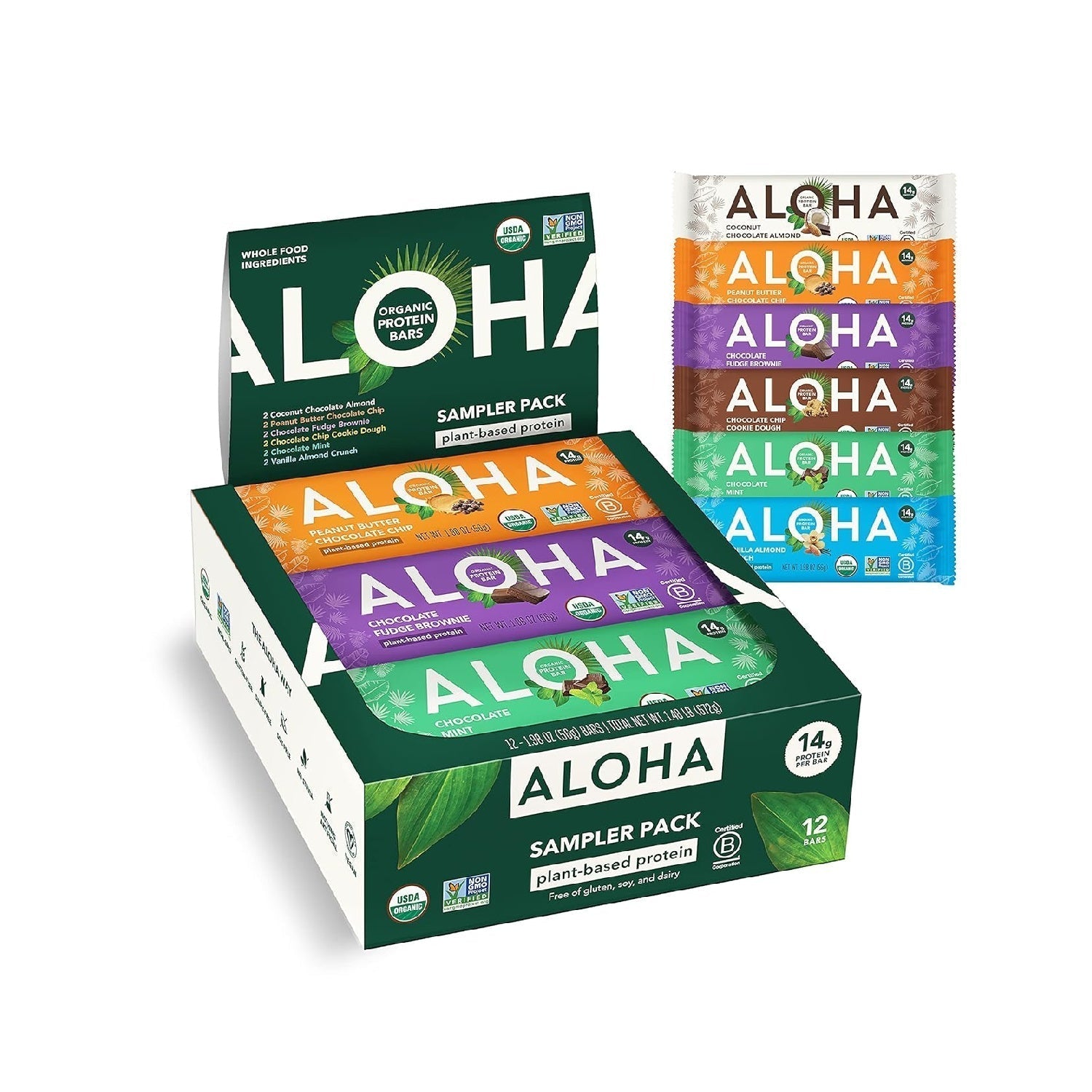 ALOHA Organic Plant Based Protein Bars | 1.98 Oz (Pack of 12) | Vegan, Low Sugar, Gluten Free